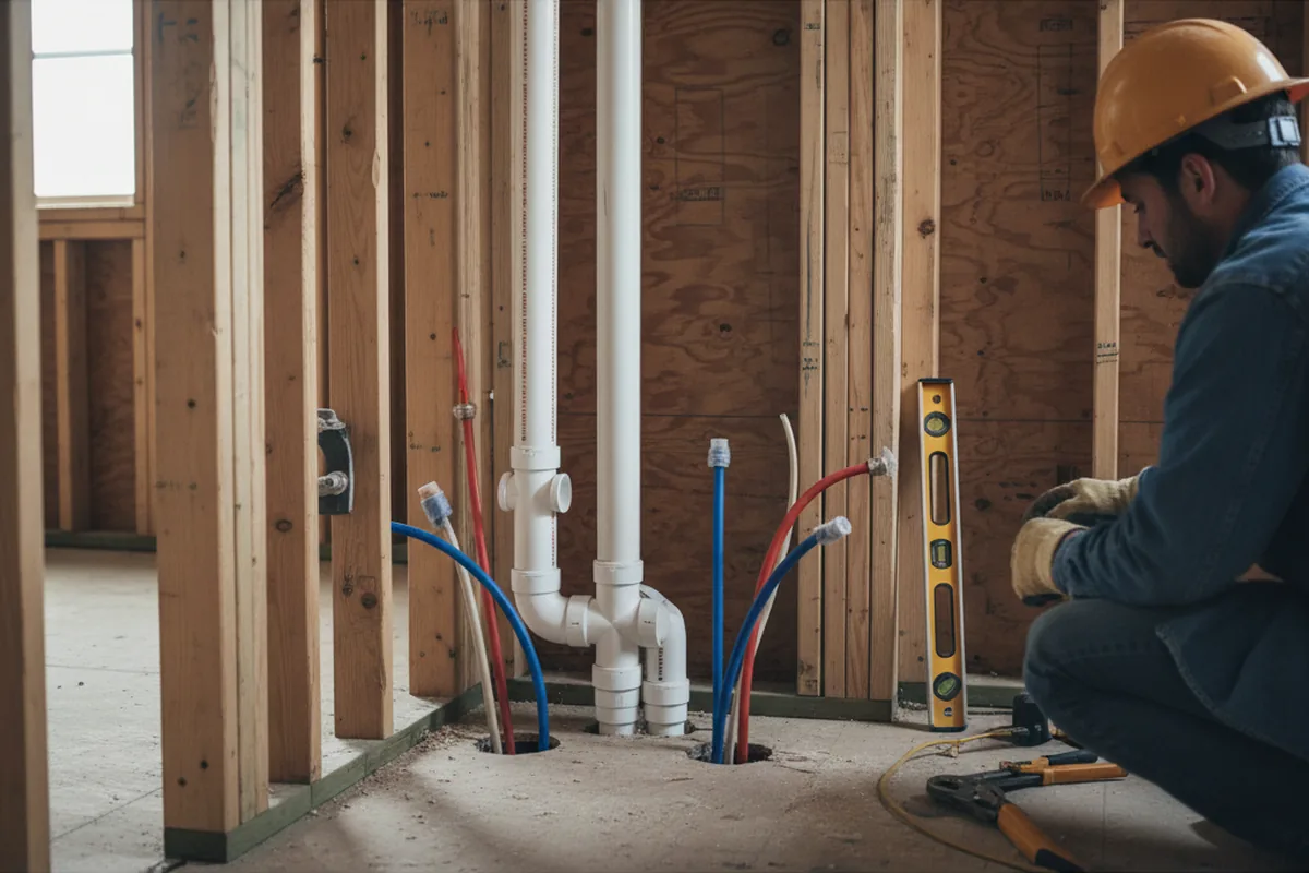 Drain and supply rough-in during Sump Pump Repair in Globe